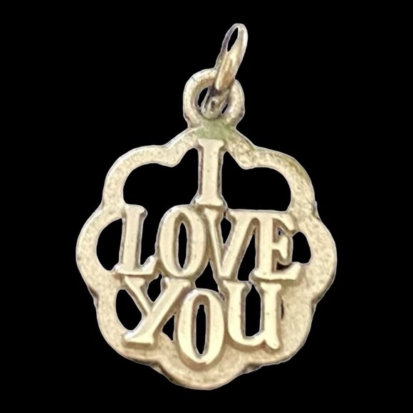 Charm I Love You .5" Wide Scalloped Edges Sterling Silver 925 - Picture 1 of 3